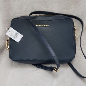 Michael Kors Blue and Gold Crossbody Bag with Saffiano Leather